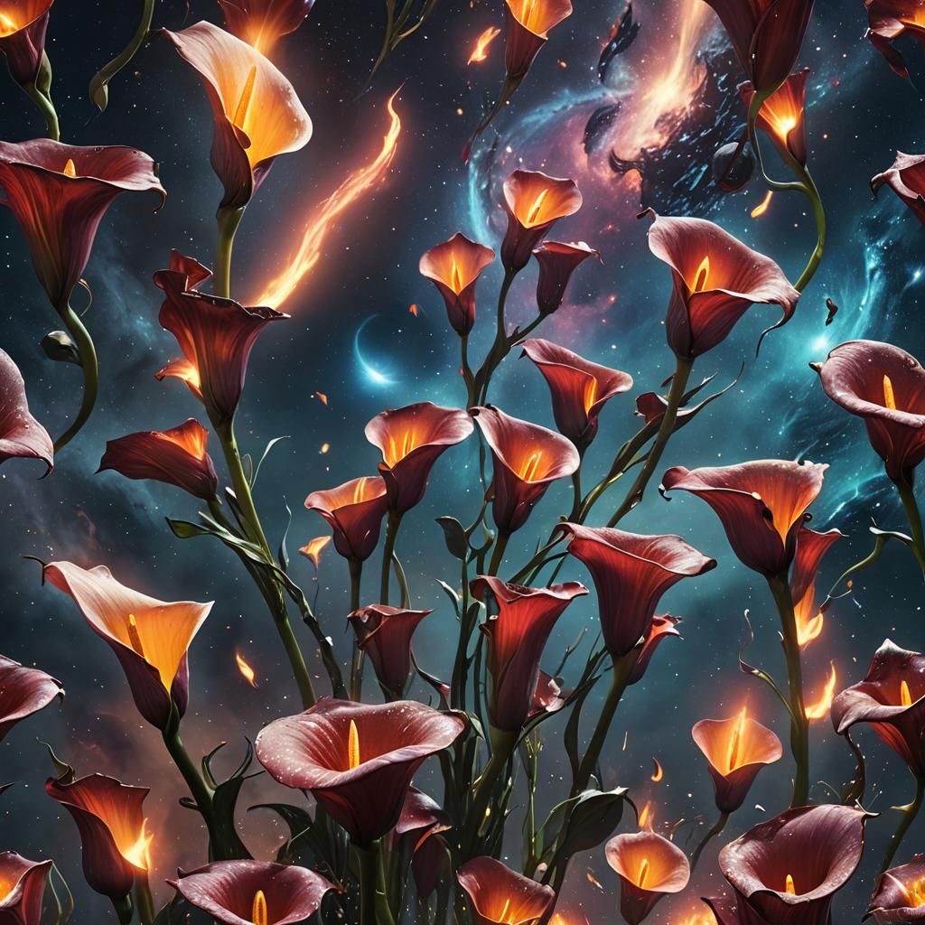 Burning Calla Lily in Deep Space Fantasy Art