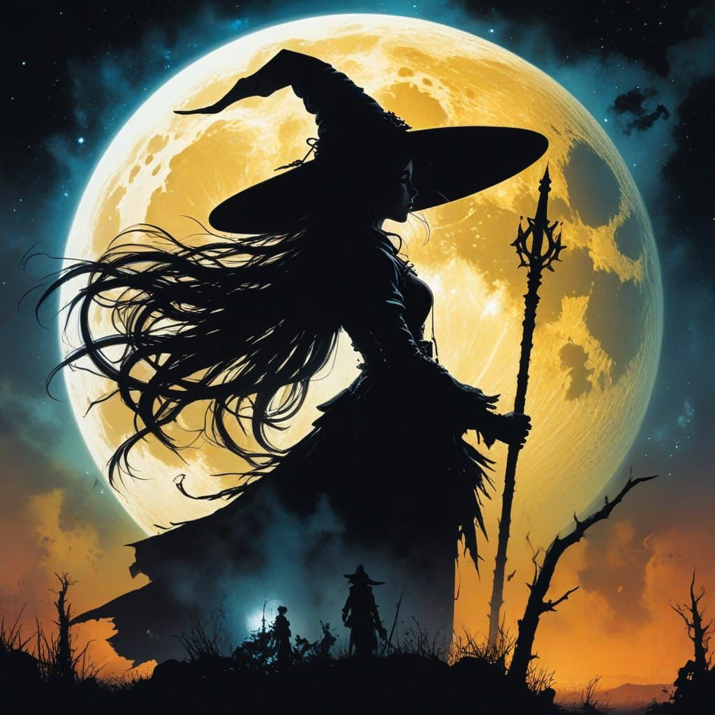 Surreal Witch in Moonlit Glory, in Steampunk Style