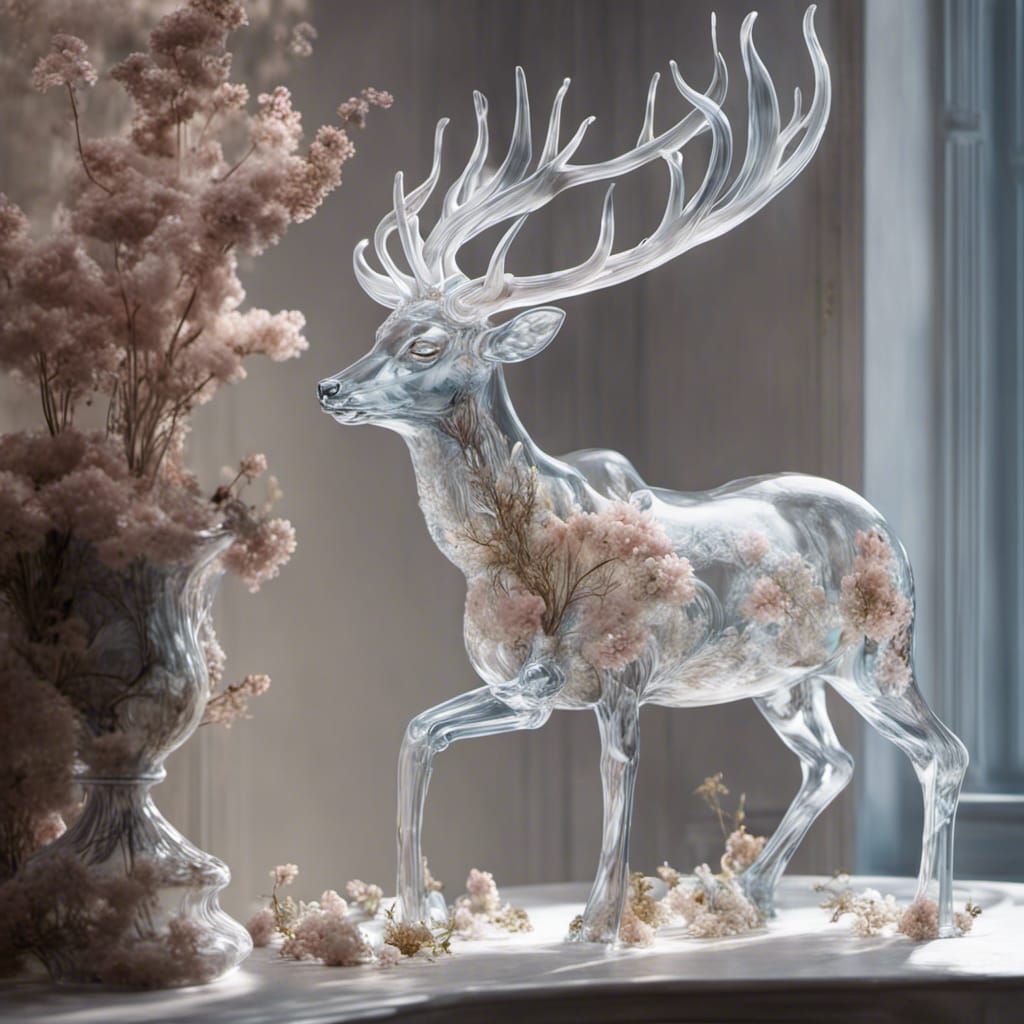 Majestic Transparent Glass Deer in Dreamscape