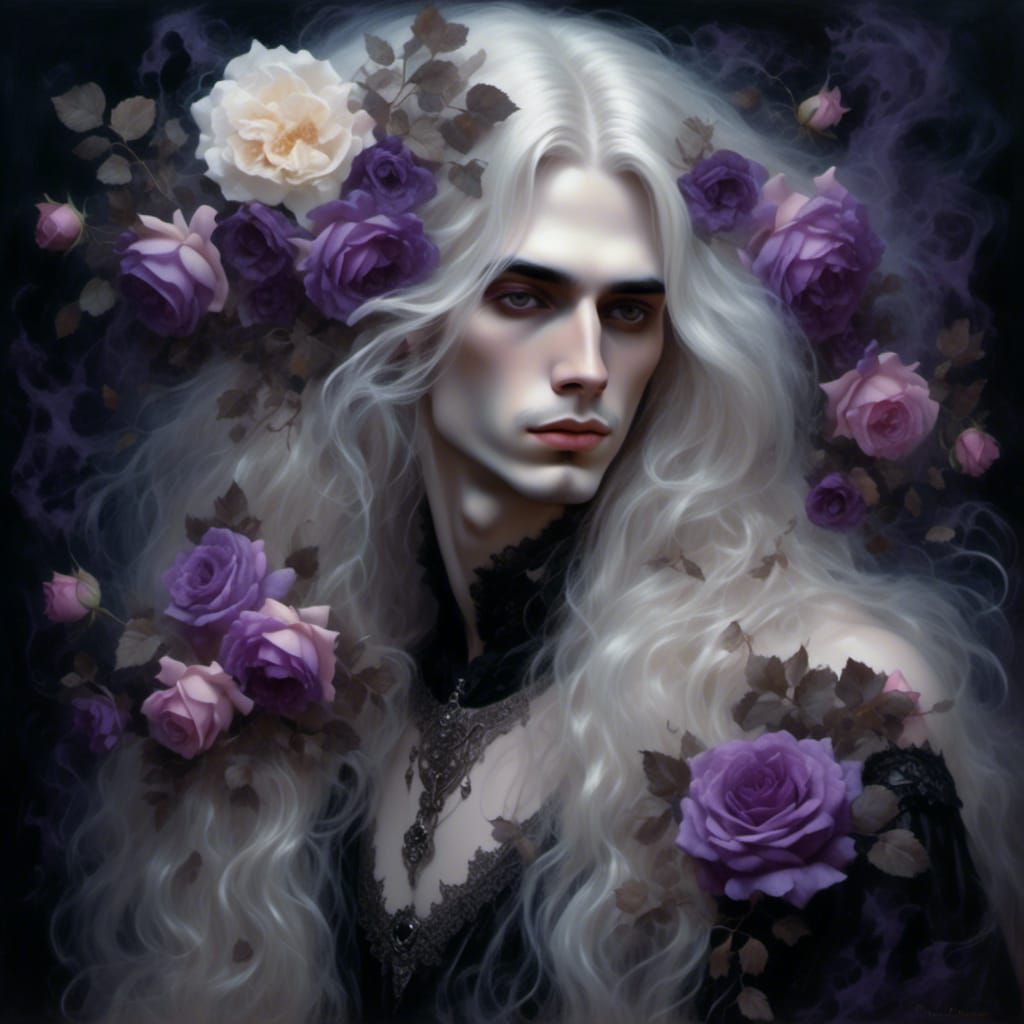 Gothic Man with Roses in Romantic Darkness