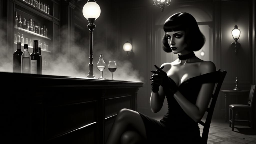 Mysterious Femme Fatale in Noir Style