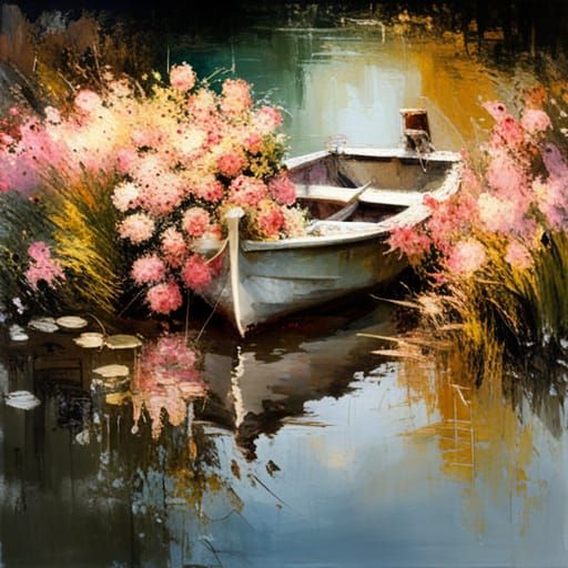 Floral Lake: An Oil Painting in Fine Art Style
