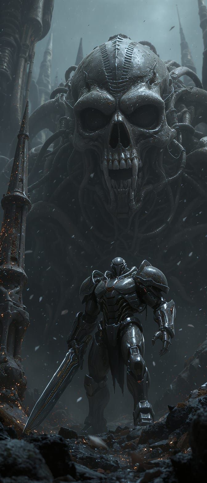 Dystopian Alien Landscape in Biomechanical Cathedral