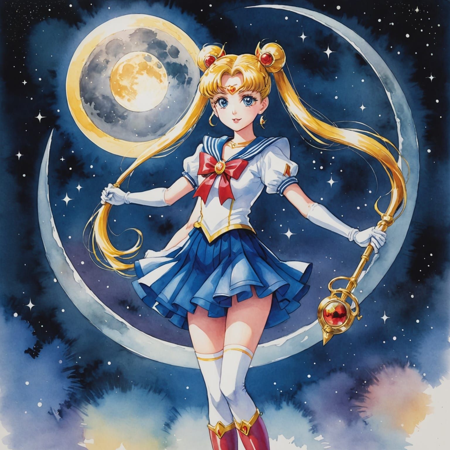 Sailor Moon with Silver Crystal in Anime Style