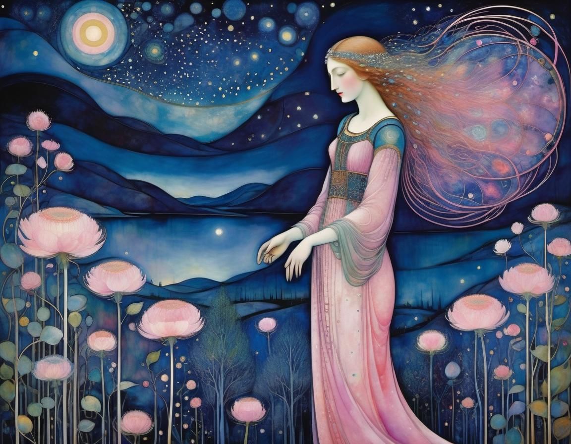 Vibrant Nocturnal Dreamscape in Pastel Hues