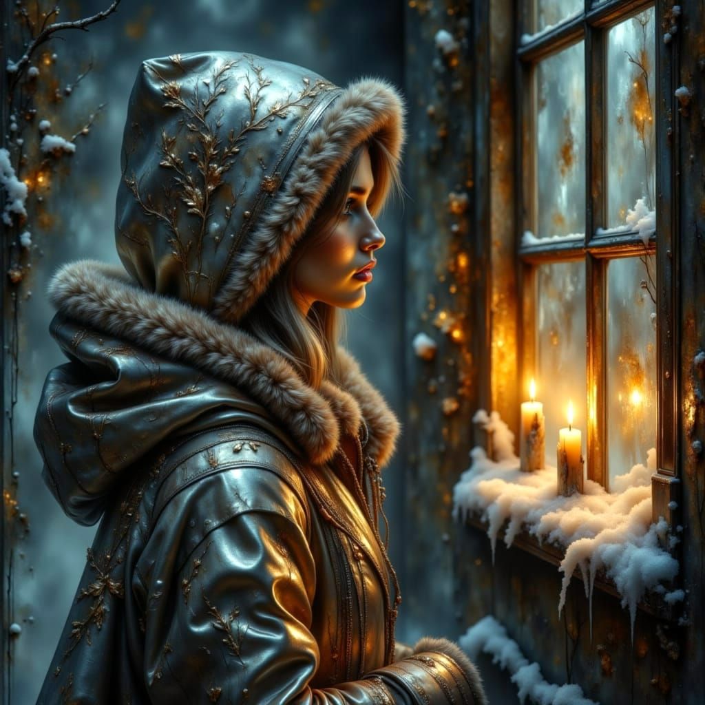 Romantic Winter Night Portrait in Metallics