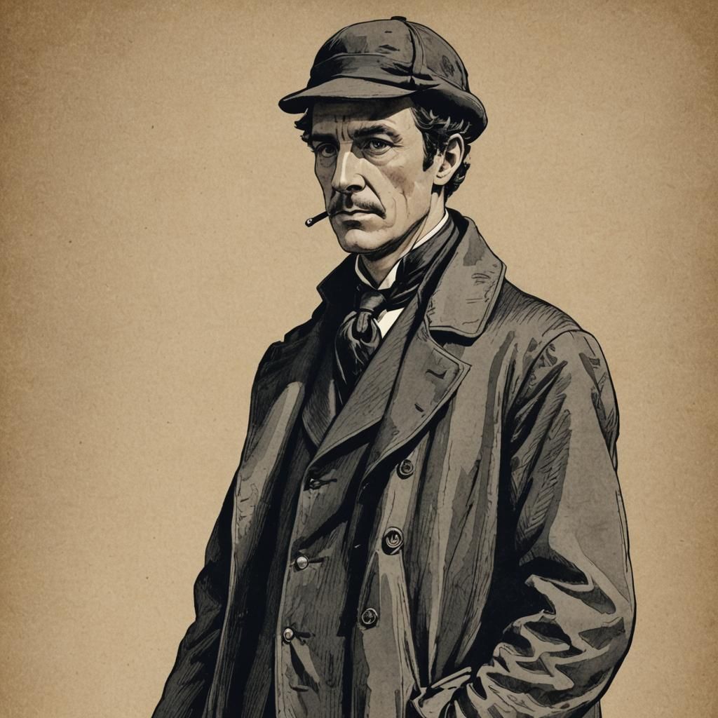 Sherlock Holmes Hand-Drawn Illustration in Duotone