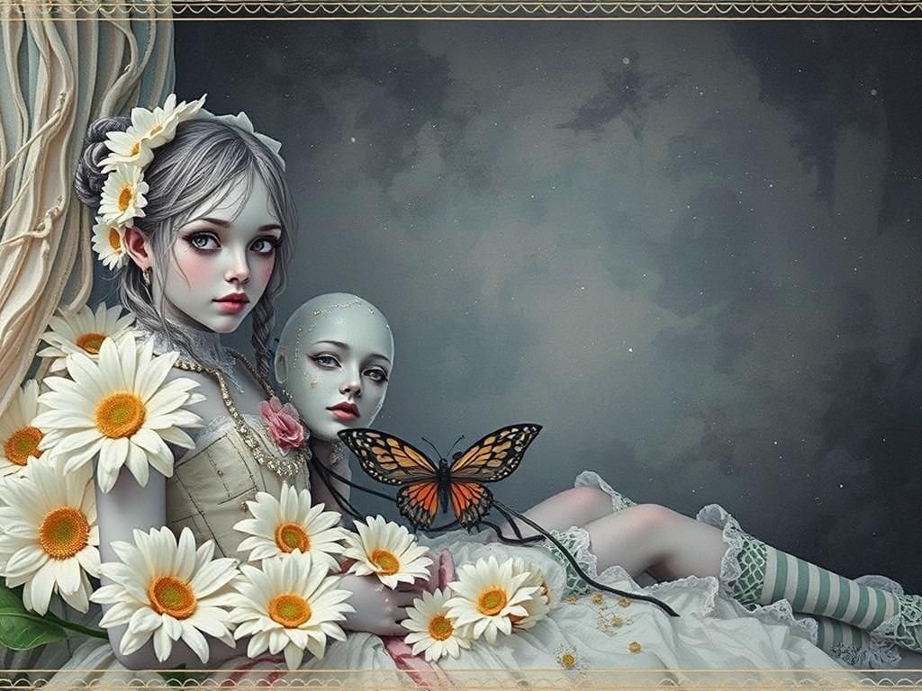 Fantasy Girl with Mask in Surreal Digital Painting