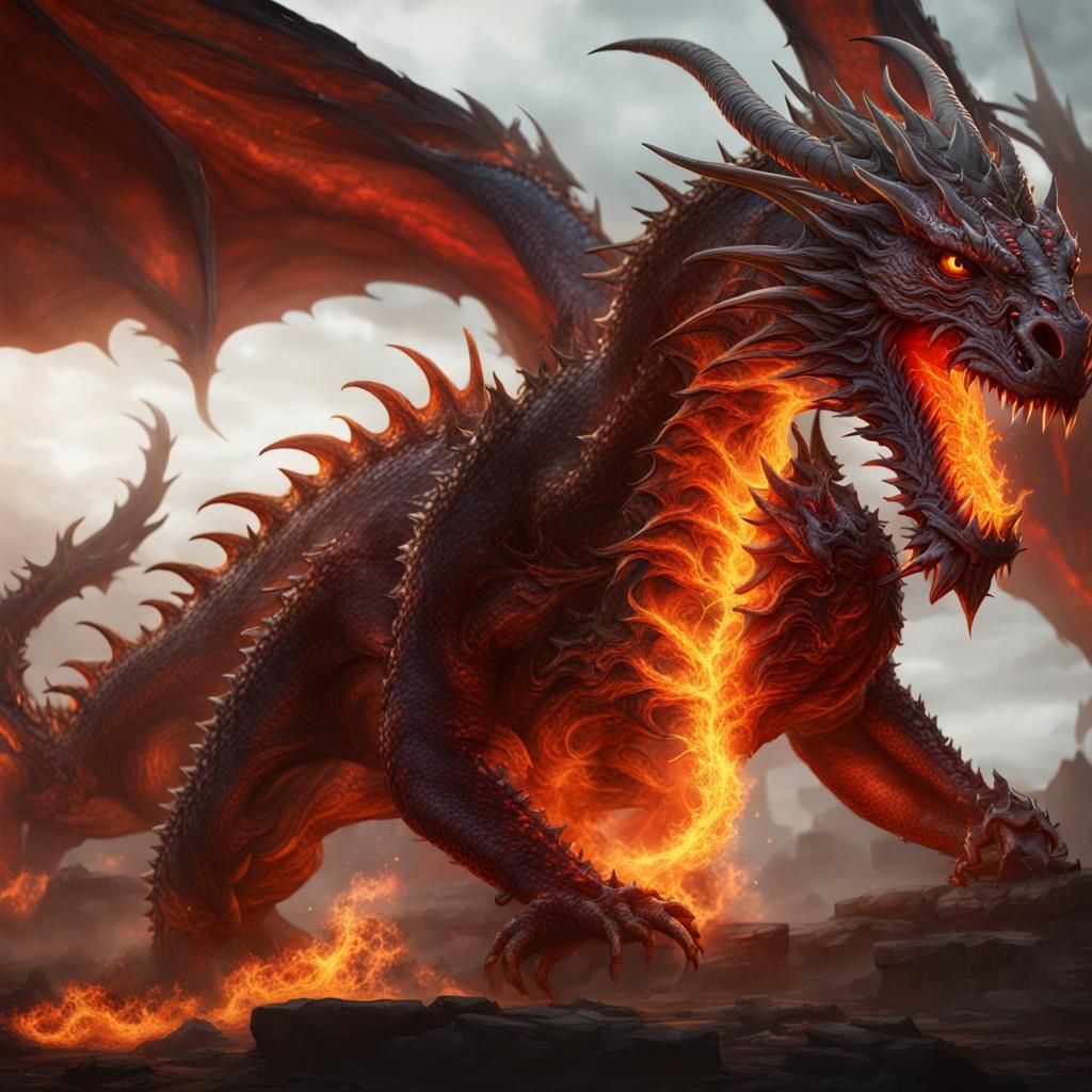 Roaring Fire Dragon in Detailed Matte Painting