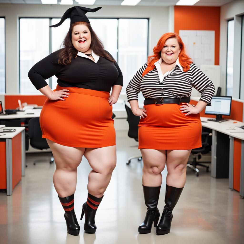 Two Obese Witches in an Office Scene