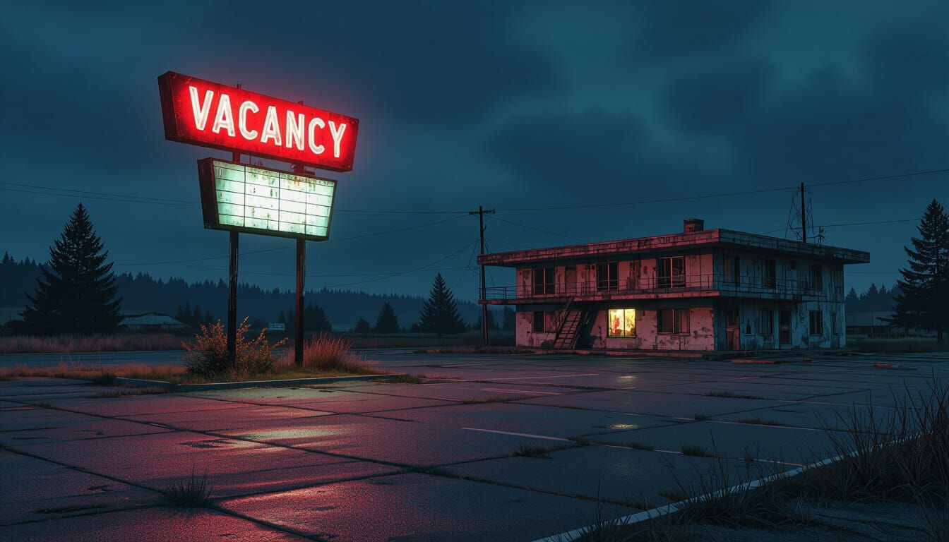 Eerie Abandoned Motel at Night: Cinematic Horror