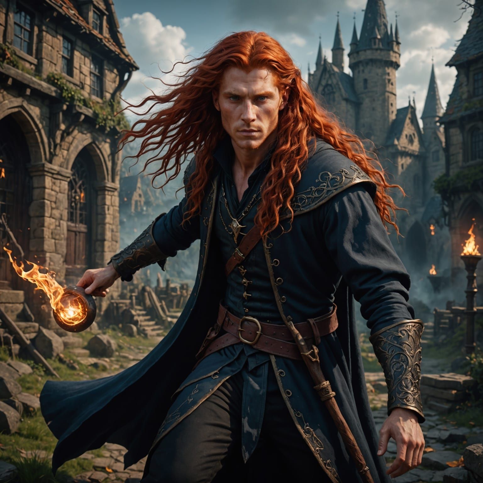 Young Male Witch With Red Hair, Fantasy Concept Art