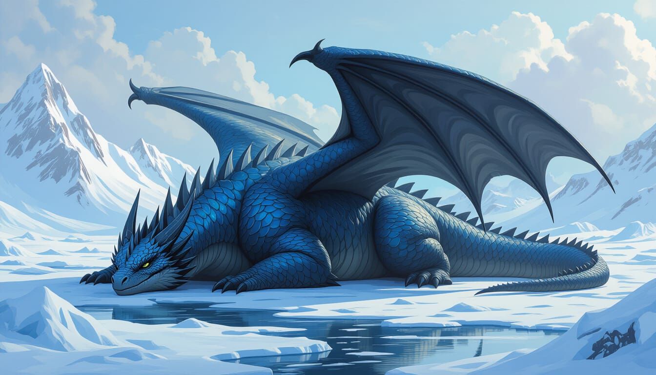 Serene Chubby Dragon Sleeps on Pack Ice
