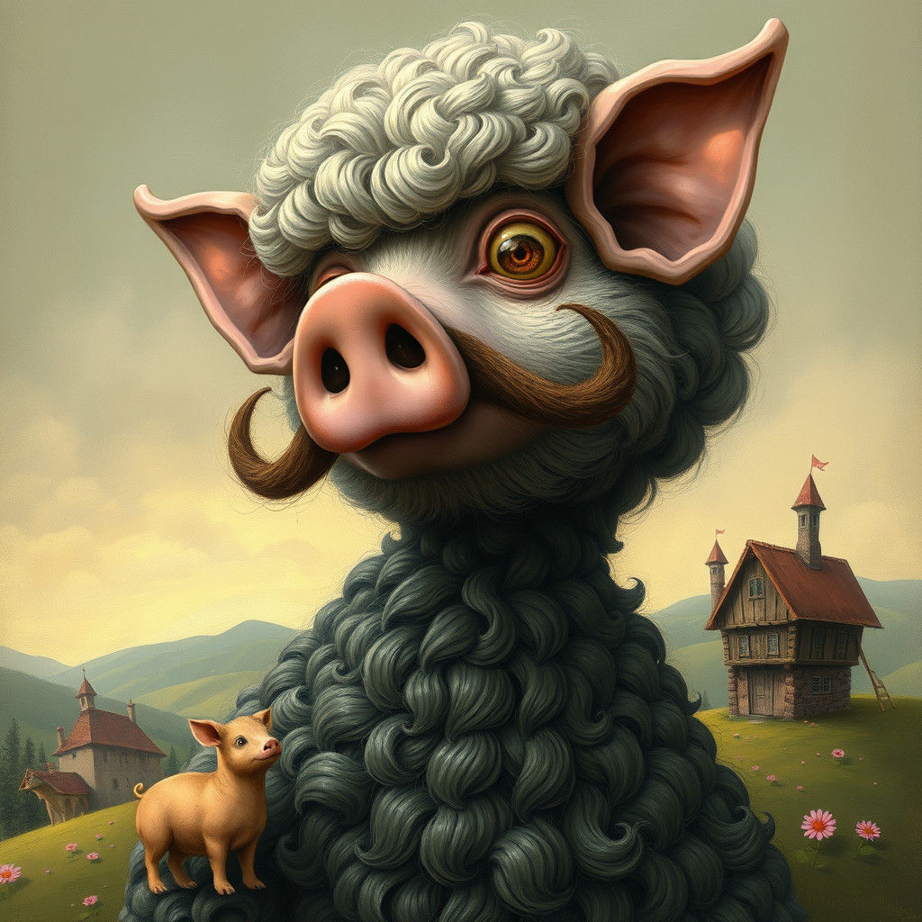 Fairytale Illustration: Giant Hungarian Wooly Pig