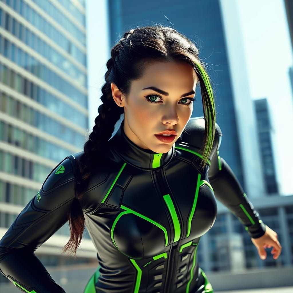 Cyberpunk Goddess in High-Tech Bodysuit