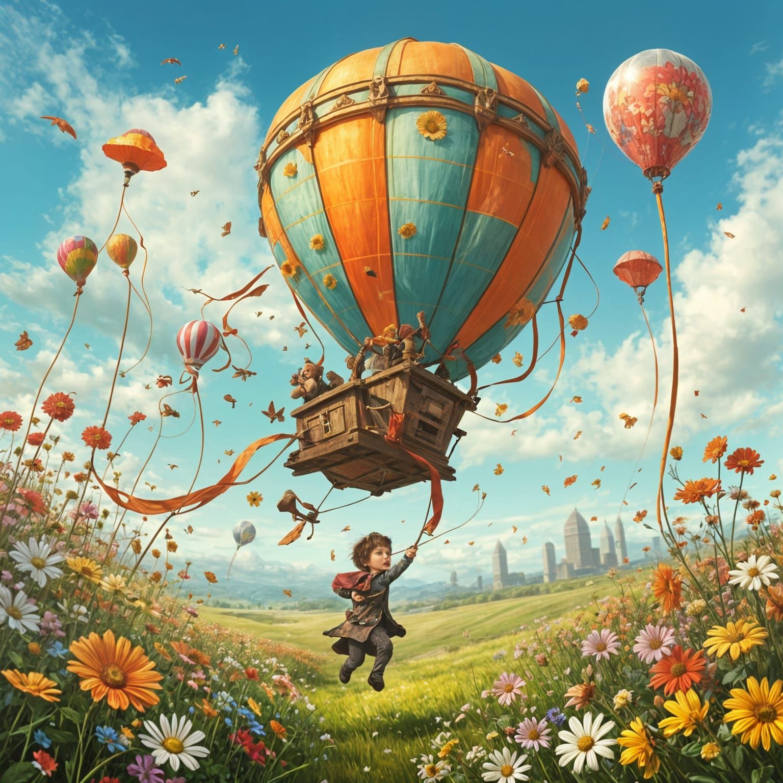 Person Flying Kite in Field of Flowers