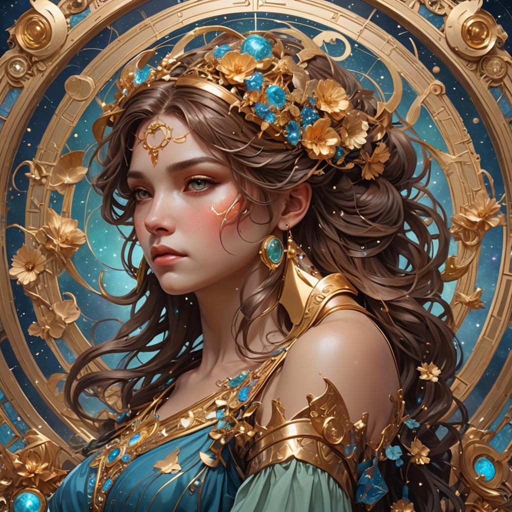 Hyperdetailed Gemini Portrait in Art Nouveau Style