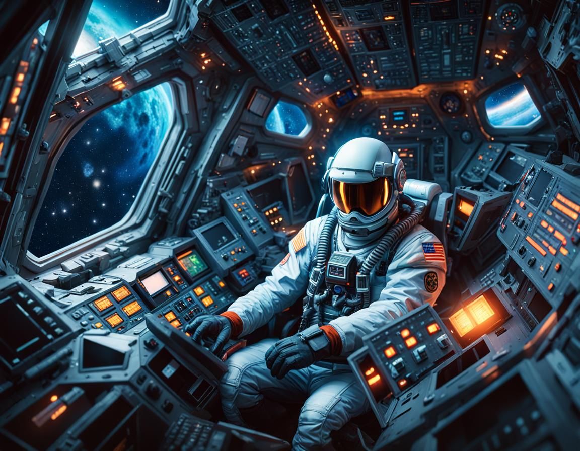 Space Pilot Cockpit: Hyperrealistic Comic Art