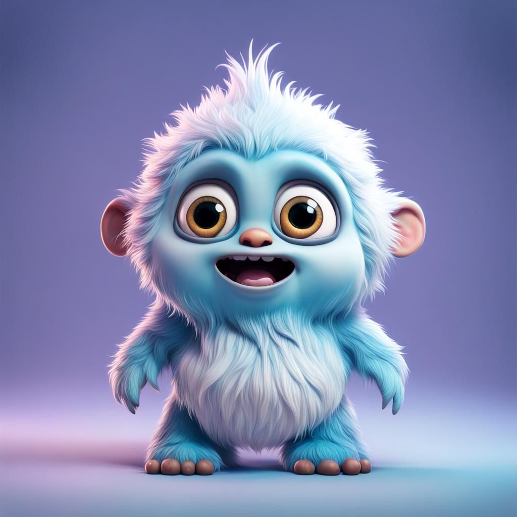 Hyperrealistic Chibi Yeti: Detailed 3D Digital Art