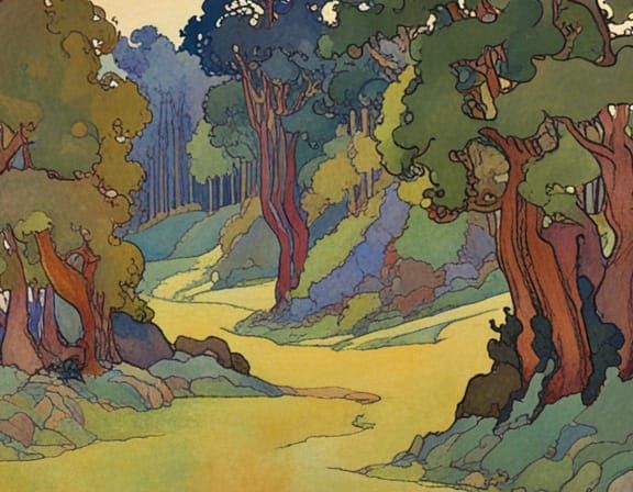 Dreamlike Landscape Art in Impressionist and Art Nouveau Sty...
