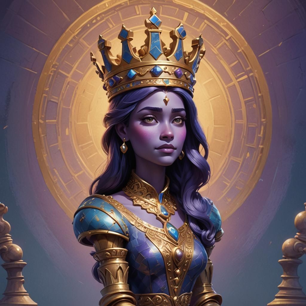 Pixar-Inspired Chess Queen Portrait in Blue and Purple