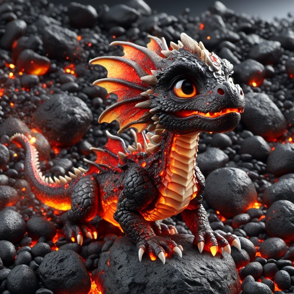 Photorealistic Molten Lava Dragon Hatchling
