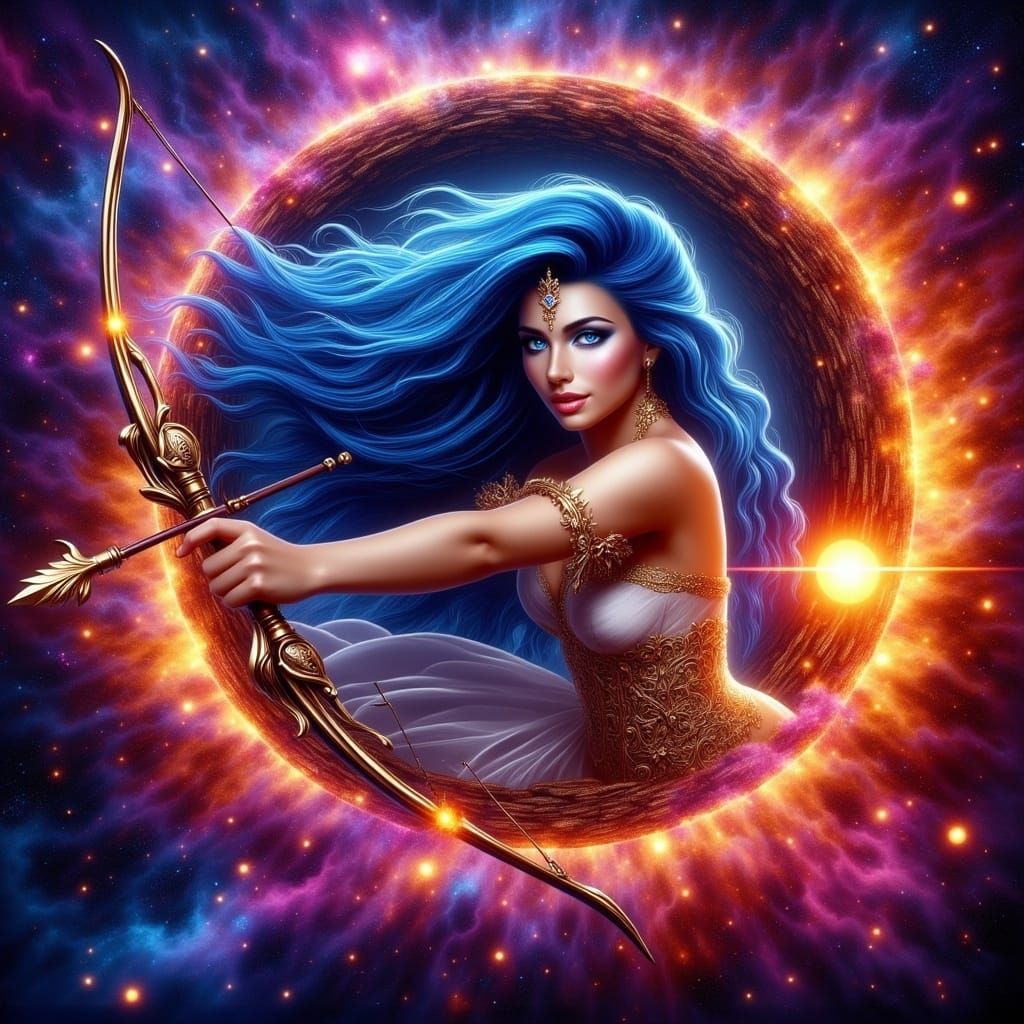 Aries Warrior Bursts from Galaxy in Ethereal Fantasy