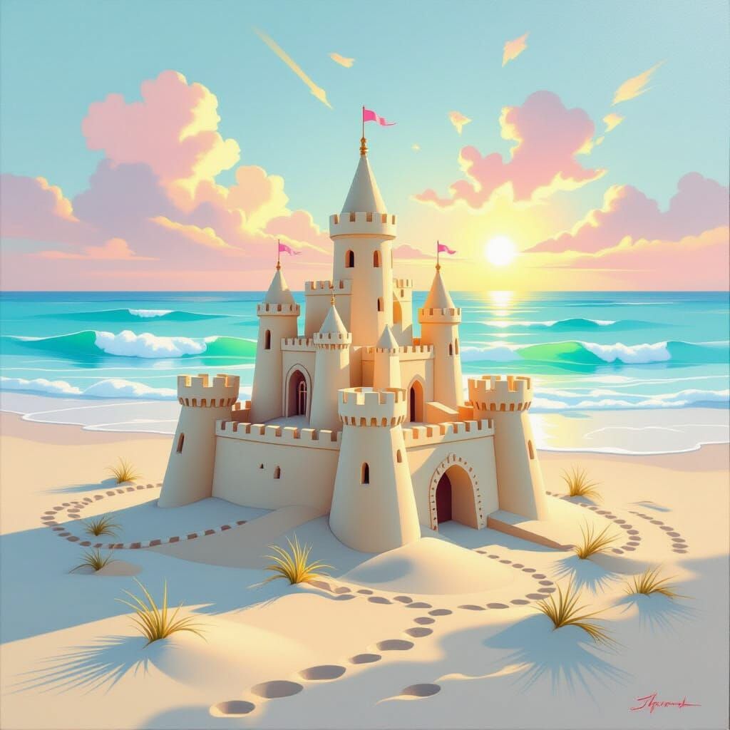 Ethereal Sand Castle in 40s Glamour Style