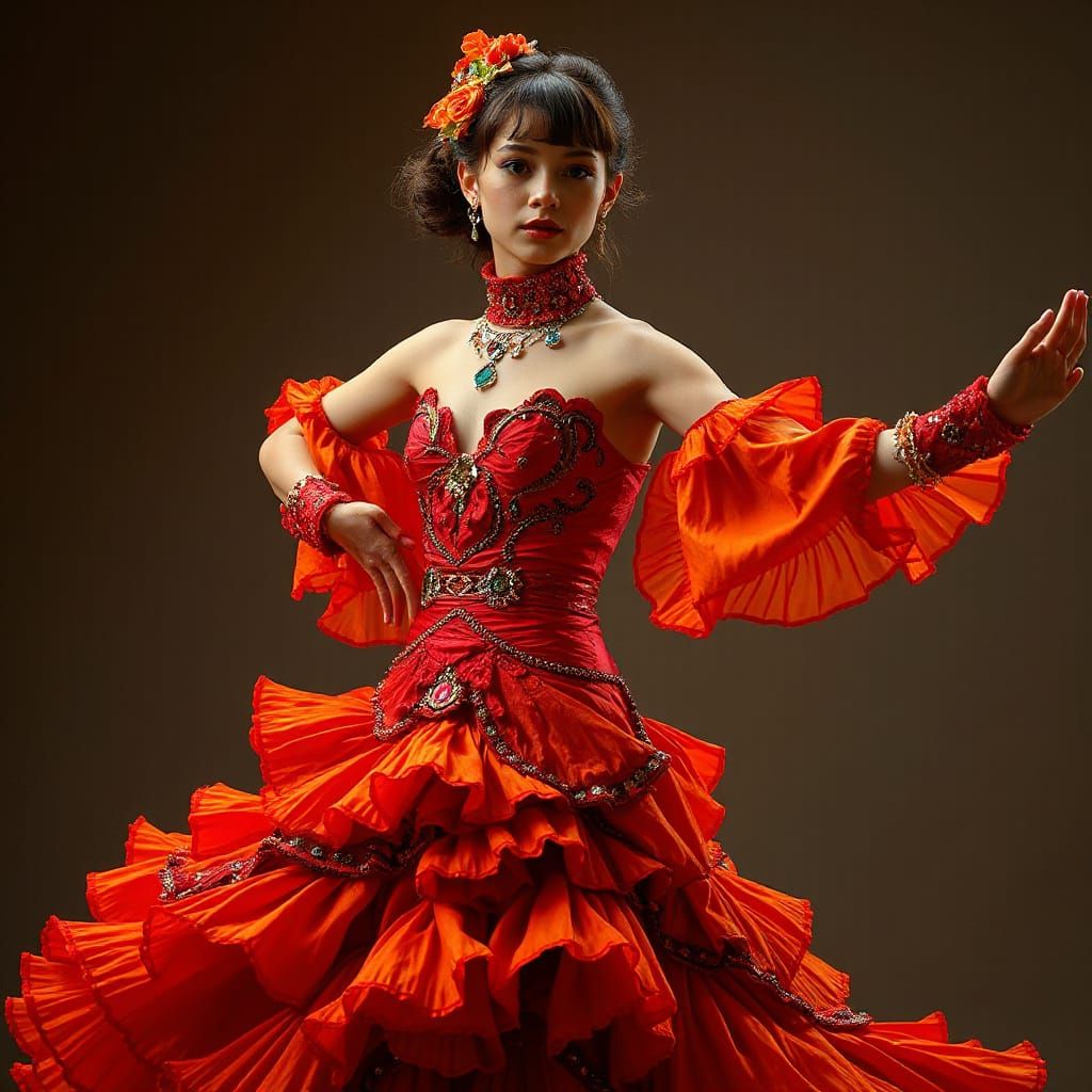 Futuristic Flamenco Dancer in Red Dress