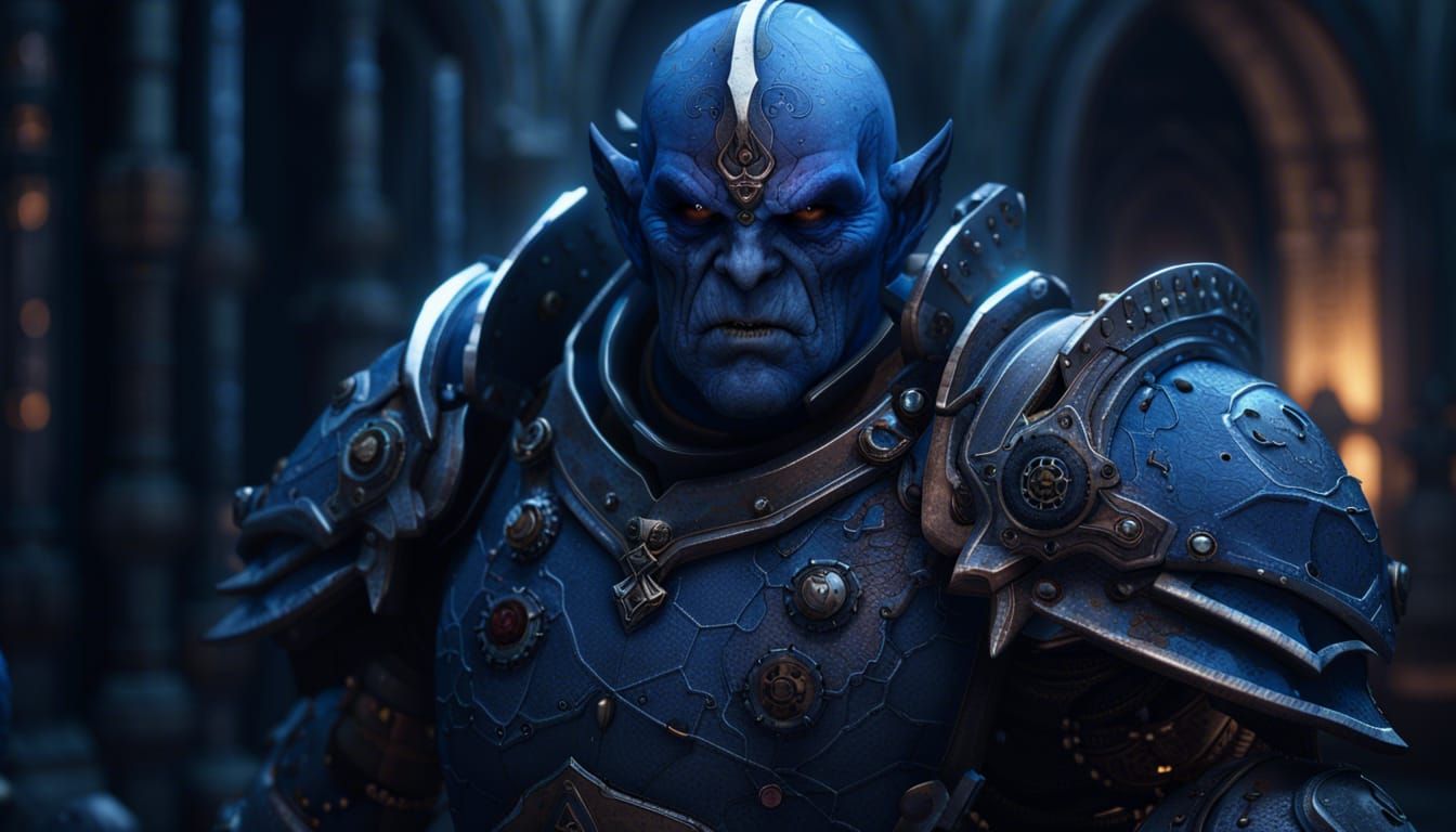 Midnight Blue Biomechanical Orc Soldier Concept Art