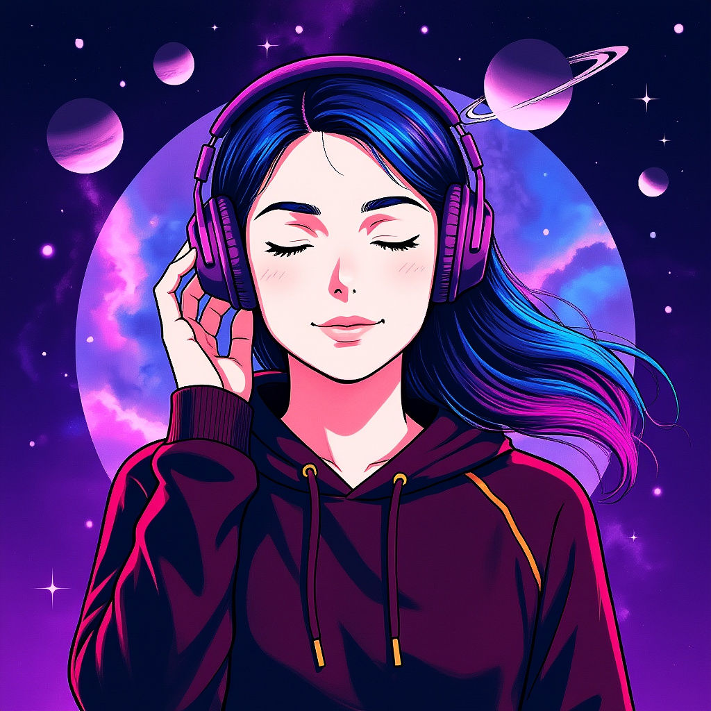 Neon Cyberpunk Woman Listening to Music