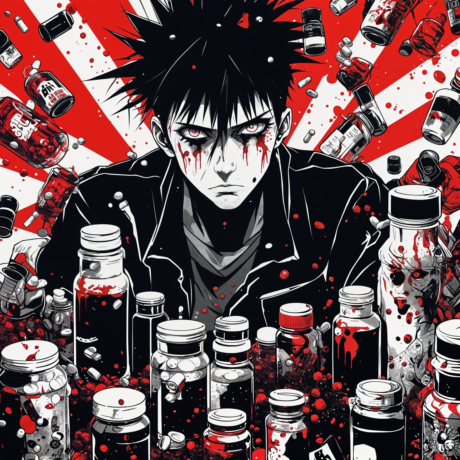 Punk Man's PTSD Mental Battle: Anime-Inspired Album Cover