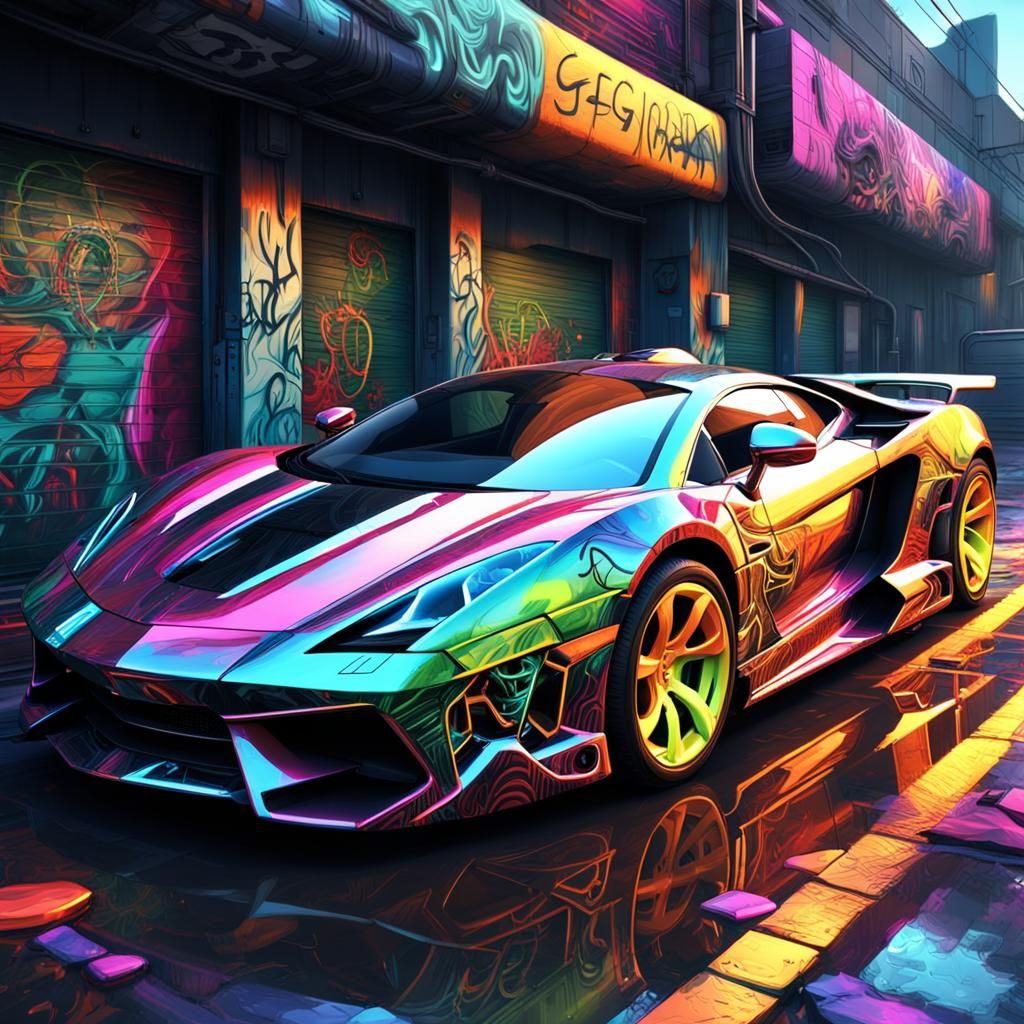 Jeweled Supercar in Graffiti Splash Art Style