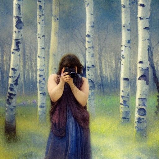 Melancholy Woman Captures Aspen Grove in Gouache Style