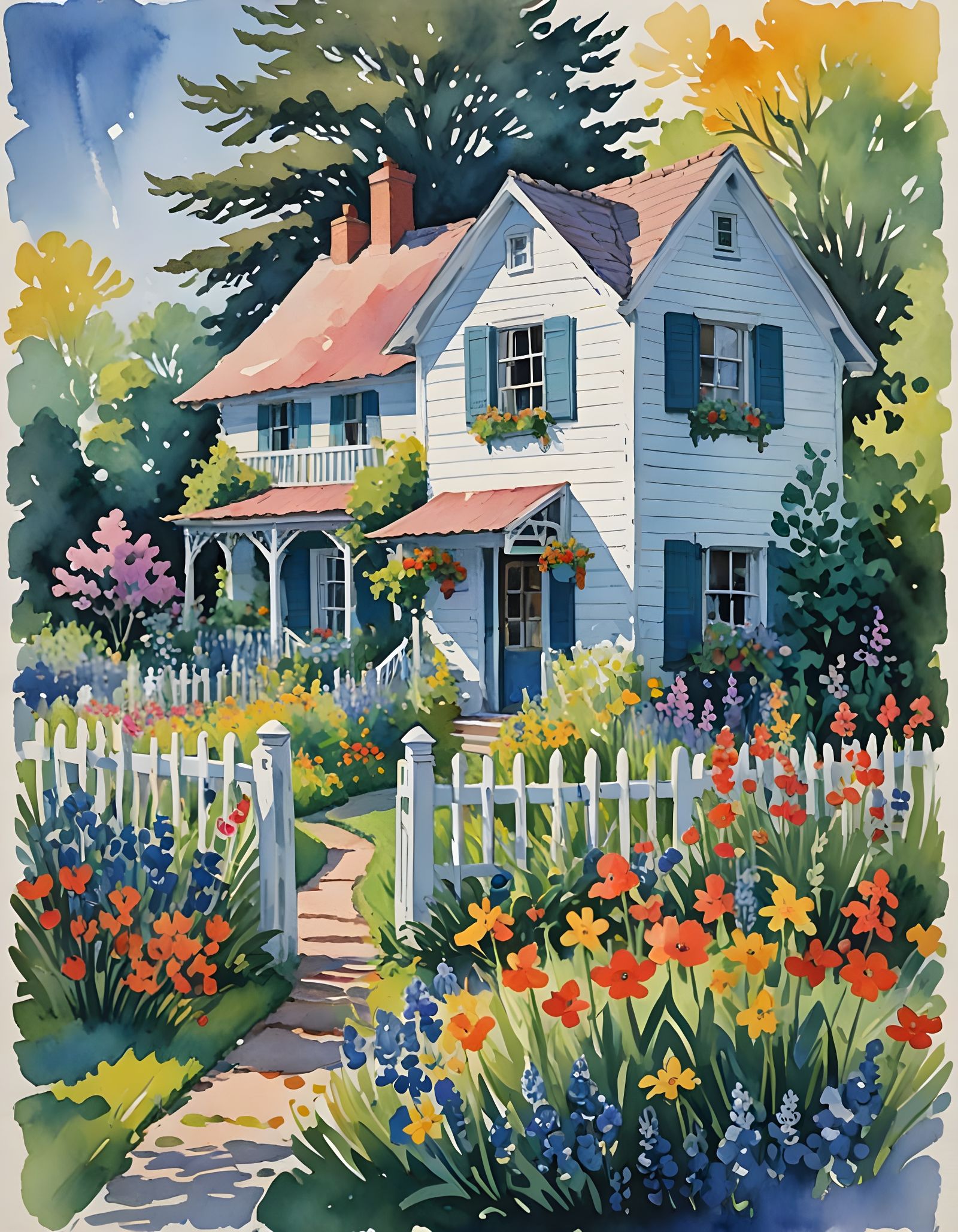 Whimsical Gouache Cottage in Impressionist Style