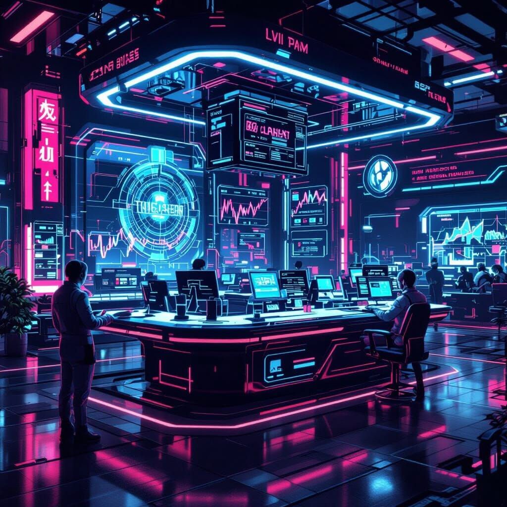 Futuristic Trading Platform in Cyberpunk Style
