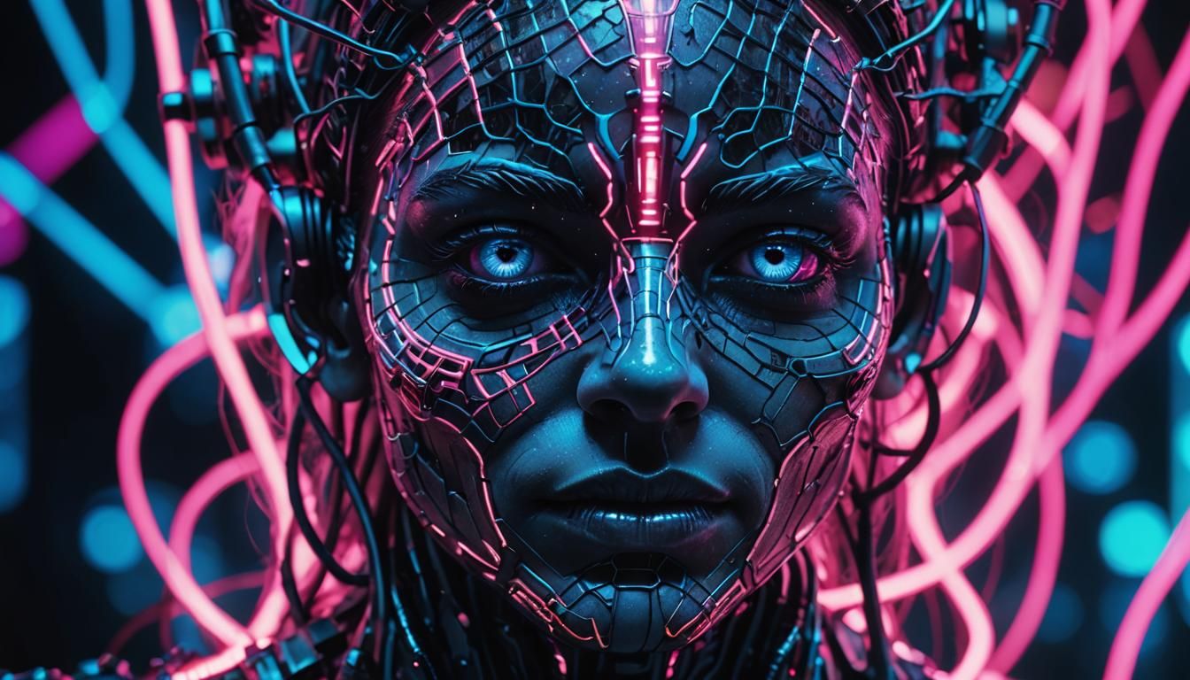 Abstract Fractured Face in Biopunk Surrealism