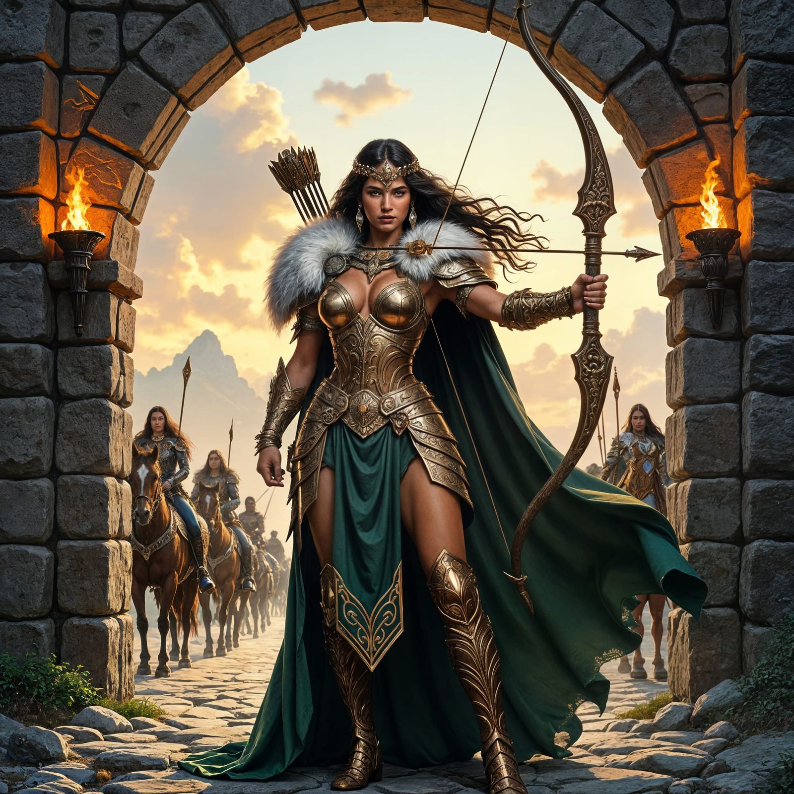 Amazonian Warrior Queen at Fortress Gate