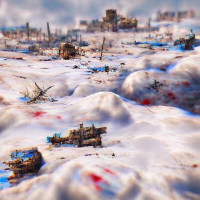 War-Torn Snowy Landscape in 8K Resolution