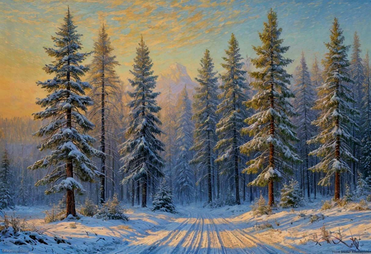 Painterly Winter Forest Landscape in Artistic Detail