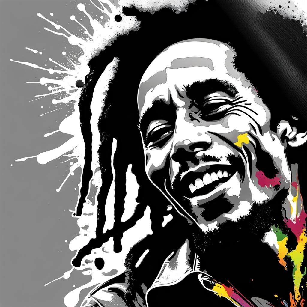 Bob Marley Ink and Paint Splash Portrait