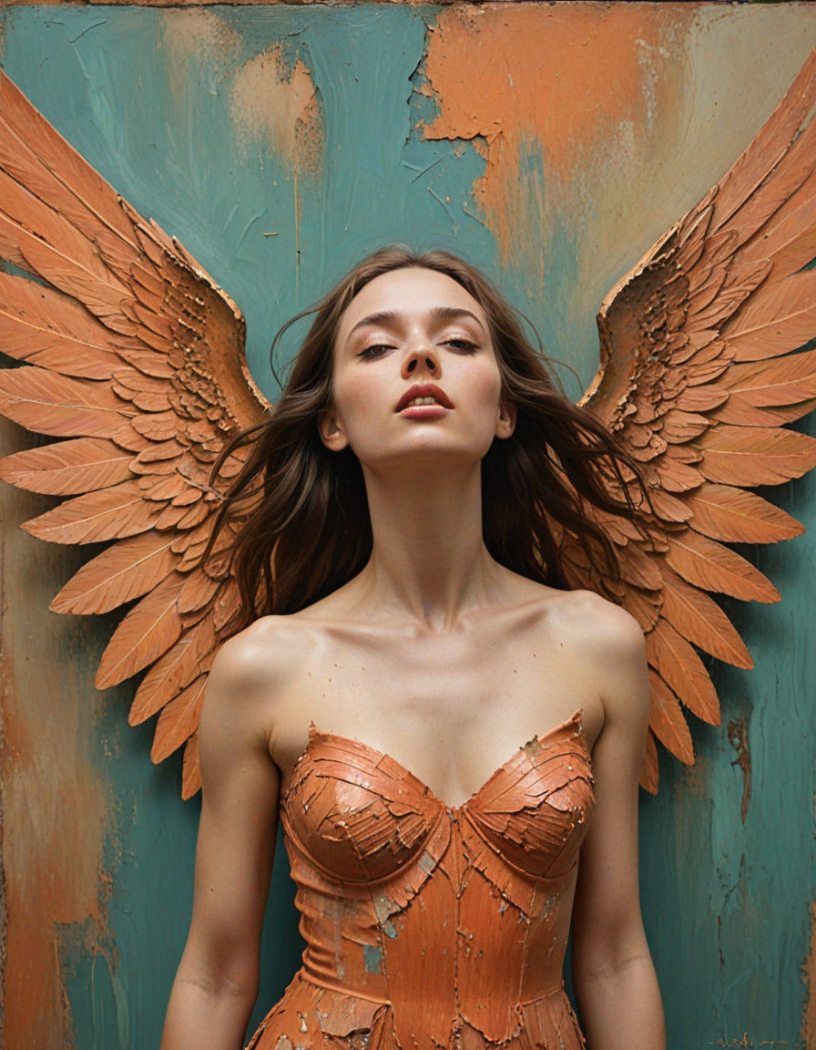 Woman with Wings in Muted, Golden Light