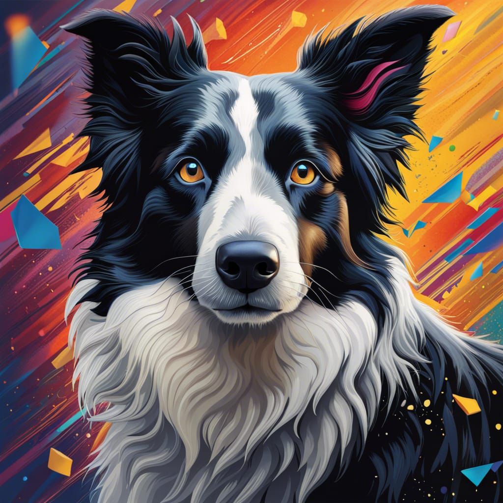 Hyperrealistic Border Collie in Colorful Digital Art