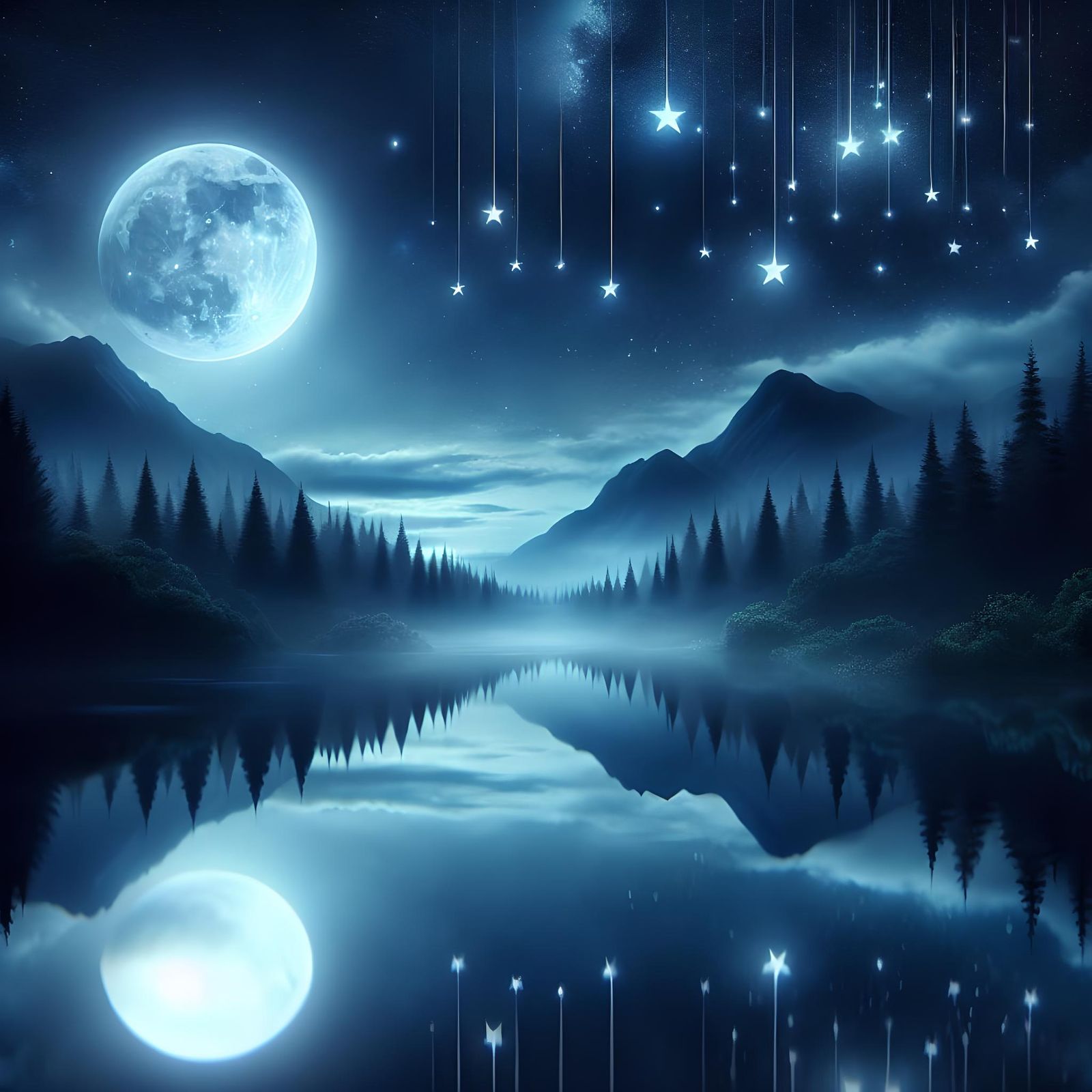 Silent moon above, Stars shimmer in midnight's gaze, Dreams dance in reflection.