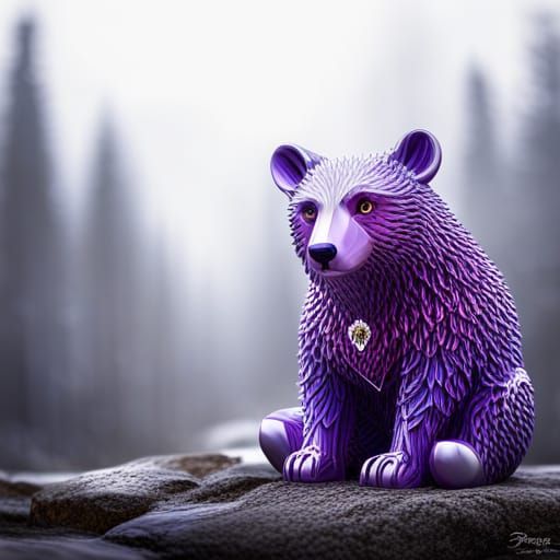 Hyperrealistic Purple Heart Swarovski Bear Figurine