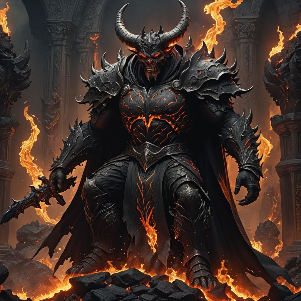 Fiery Demon King on Throne: Dark Fantasy Art