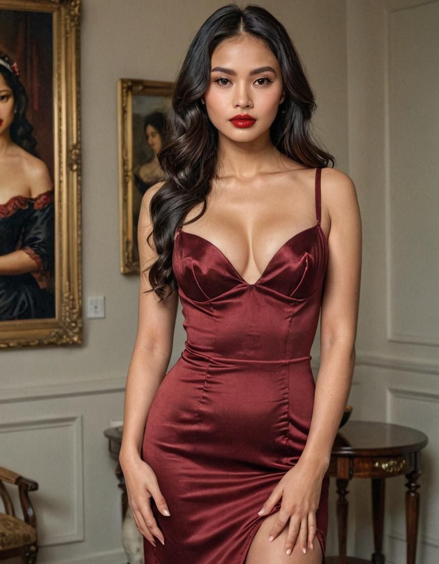 Stunning Indonesian Woman in Black Satin Dress