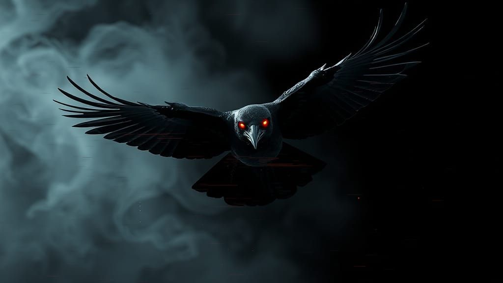 Glitching Raven with Glowing Eyes