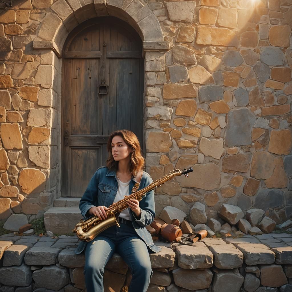 Woman with Saxophone in Cinematic Digital Painting
