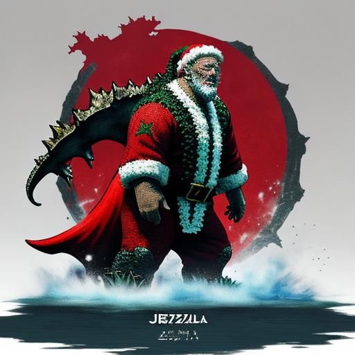 Godzilla as Santa Claus in Anime Style